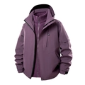 Three-in-one waterproof purple hiking jacket with detachable fleece liner and hood - S / Tops / Deep purple