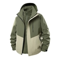 Three-in-one waterproof jacket in olive green and beige with detachable fleece liner - S / Tops / Men's / Army Green