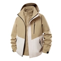 3-in-1 khaki hiking jacket with detachable fleece lining and windproof hood - S / Tops / Men / Khaki