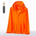 Women's neon orange UPF50+ ice silk sun protection jacket with hood and zipper - 3XL / Tops / Neon Orange
