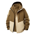 Men's 3-in-1 waterproof hardshell jacket with brown fleece liner and hood - S / Tops / Men / Golden