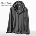 Men's lightweight ice silk sun protection hoodie in charcoal grey with zipper - 3XL / Men-Space Gray