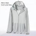 Men's ice silk sun protection jacket in Moon Grey color with hooded UPF 50+ lightweight fabric - 3XL / Tops / Cool Moon Gray