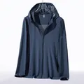 Men's ice silk sun protection jacket in deep blue with UPF 50+ rating hood - 2XL / Tops / Mystery Blue