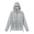Lichtgrijze zonwerende jas voor dames met capuchon en ademend mesh met rits - L / Zilverijs