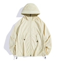 Lichte beige windbreaker met capuchon, verstelbaar trekkoord en grote zakken voorop - L / Beige
