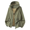 Olive green lightweight hooded sun protection jacket with pockets for outdoor activities - L / Army Green