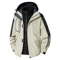 Khaki and black 3-in-1 outdoor jacket with detachable fleece lining and windproof hood - M (50-57.5kg) / Tops / Men's Khaki