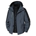 Herren 3-in-1 Outdoorjacke in Dunkelgrau mit abnehmbarem Fleece-Futter und Kapuze - M / Herren Grau