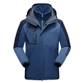 Blue patchwork 3-in-1 waterproof outdoor jacket for men with warm fleece lining - Men's Deep Sea Blue / 2XL