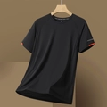 Black short-sleeve quick-dry sports t-shirt with raglan sleeves and orange cuff trim - L / Black