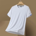 White quick-dry sports t-shirt with mesh fabric and blue stripe on the sleeve - L / White