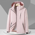Light pink hooded waterproof jacket with adjustable cuffs and zipper pockets for outdoors - 3XL / Women-Pink