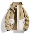 Beige 3-in-1 Wanderjacke mit abnehmbarem Fleece-Futter und Kapuze für Outdoor - S / Herren Khaki/Weichsteinweiß