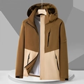 Men's outdoor waterproof jacket in two-tone brown and khaki with adjustable hood - 3XL / Women-Golden & Beige