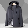 Waterproof charcoal grey men's hooded outdoor jacket with windproof zipper pockets - 3XL / Men-Dark Gray