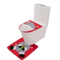 Christmas gnome toilet lid cover and red floor mat set with white snowflake patterns - Gnome Toilet Decor Set