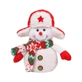 Plush snowman doll with knit texture and red star hat, festive winter holiday decoration - Snowman