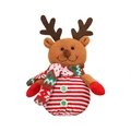 Détail d'une peluche de renne de Noël avec pull rayé et des bois de renne rouges - Élan