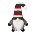 Gnome de Noël en peluche avec bonnet tricoté à rayures rouges et vertes et barbe - Rayé Rouge Vert Blanc