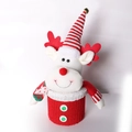 Christmas reindeer knitted gift jar with striped hat and bell on white background - Elk Style