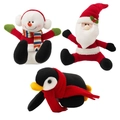 Ensemble de 3 peluches de Noël avec Père Noël, bonhomme de neige et pingouin fête - Ensemble de 3 Pièces de Décoration de Rampe d'Escalier Avec Couverture de Neige Lumineuse