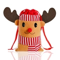 Sacchetto regalo di Natale a forma di renna in feltro marrone con corna 3D e nastro rosso - Alce