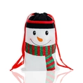 Sacchetto regalo a pupazzo di neve di Natale con cappello nero e coulisse in raso rosso - Pupazzo di neve