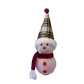 Bonhomme de neige lumineux de Noël avec bonnet écossais et une écharpe rouge tricotée - Style Bonnet à Carreaux