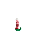 Striped red and white Christmas elf leg ornament with green curled elf boots - Small Red and White Striped Elf Legs (ML-O852B)
