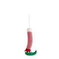 Christmas elf legs ornament with red white striped stockings and green boots on white background - Large Red and White Striped Elf Legs (ML-O853B)