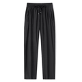 Men's ice silk quick-dry sports pants in black featuring drawstring waist and zip pockets - Men's Black Straight Leg / L