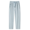 Pantalon léger en soie glacée bleu clair avec taille élastique et poches zippées de sport - M / Bottoms / Femme Bleu Clair - Jambe Droite