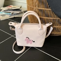 Mini sac seau rose avec patch poney en peluche et doubles poignées de main - Rose