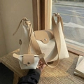 Minimalist cream canvas tote bag with brown leather trim and a matching mini pouch - Off-white