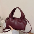 Bolso nube rojo vino en cuero plisado suave con asa superior y correa ajustable - Burdeos