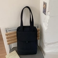 Detail of black quilted crossbody bag with functional front flap pocket and large capacity - Black