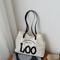 Minimalist canvas tote bag with black letter logo and long faux leather shoulder straps - Canvas Black