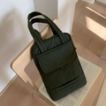 Olive green quilted padded tote bag with multiple pockets and durable nylon finish - Green