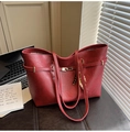 Detail of vintage red tote bag with lychee texture and metallic turn-lock closure - Style With Charm / Burgundy