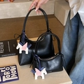 Lot de deux sacs demi-lune en cuir noir avec breloques licorne et bandoulière - Noir Grand Avec Pendentif