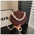 Dark reddish brown shell shaped acrylic clutch bag with pearl handle and shoulder strap - Coffee (Style 2)