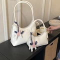 Ensemble de sacs à main en cuir blanc chic avec pendentif cheval et texture fine - Blanc Cassé Grand Avec Pendentif