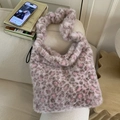 Bolso tote de peluche con estampado de leopardo rosa y gris y correa de pelo sintético - Leopardo Rosa