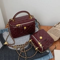 Set borse vanity bordeaux con motivo trapuntato e tracolle a catena dorata - Grande / Rosso