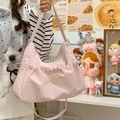 Borsa hobo rosa a mezzaluna con tracolla regolabile e design plissettato chic - Rosa con ciondolo