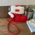 Sac bandoulière en forme de botte de Noël rouge avec bordure en fourrure blanche - Rouge