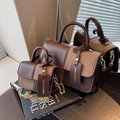 Brown patchwork crossbody bag set with chain strap and micro mini accessory bag - Large / Coffee