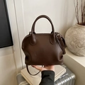 Dark brown leather Boston handbag with top handles and adjustable shoulder strap style - Smooth Coffee