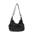 Schwarze Denim-Schultertasche mit Schleifen-Design und praktischen Seitentaschen - Schwarz